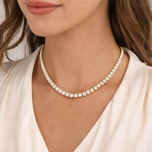 16 Inch Tennis Necklace Diamond Look Round Cut Gold Tone Statement Necklace NWOT